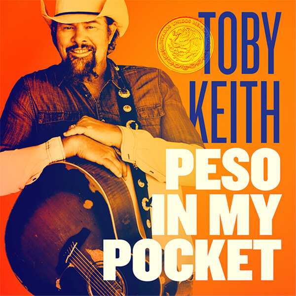 Peso in My Pocket album cover of Toby Keith and orange and yellow sun behind him